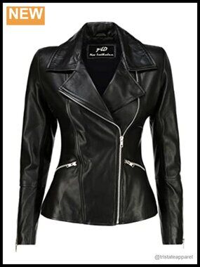 Women's Real Lambskin Leather Moto Jacket Asymmetrical Zip Biker